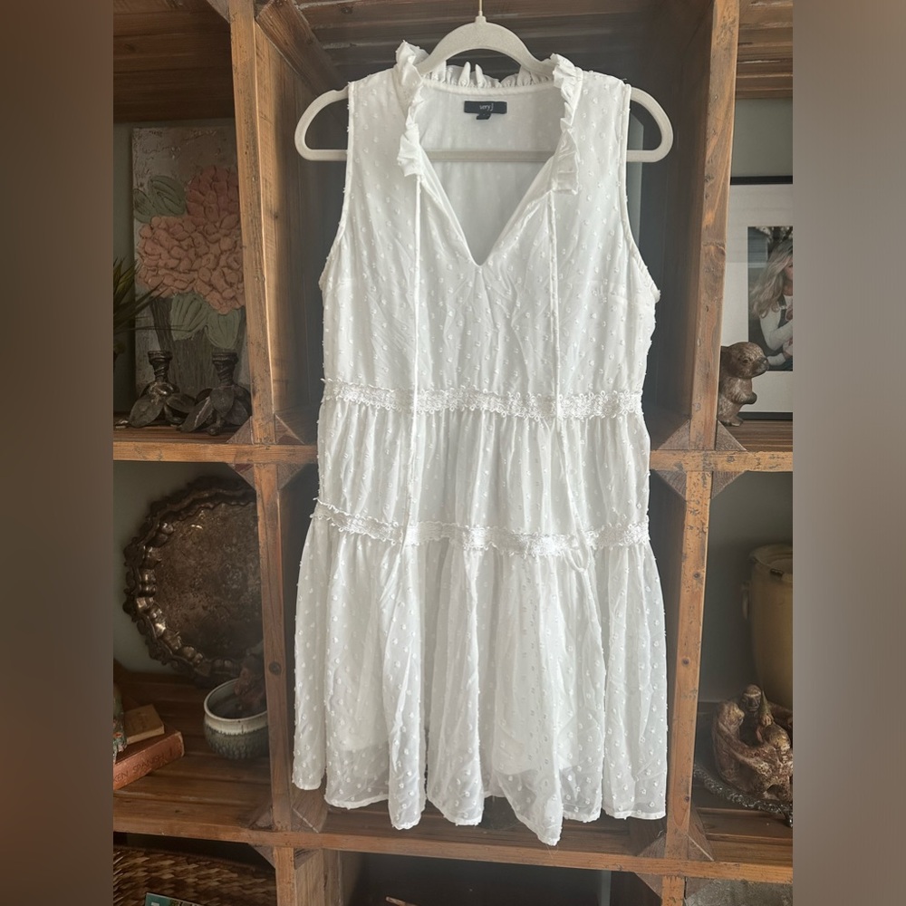 Very J White lined with White dot Sheer Dress SZ L